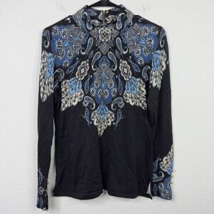 Chico's Sweater Womens 0/S Black Blue Paisley Baroque Knit Whimsigoth Boho Artsy